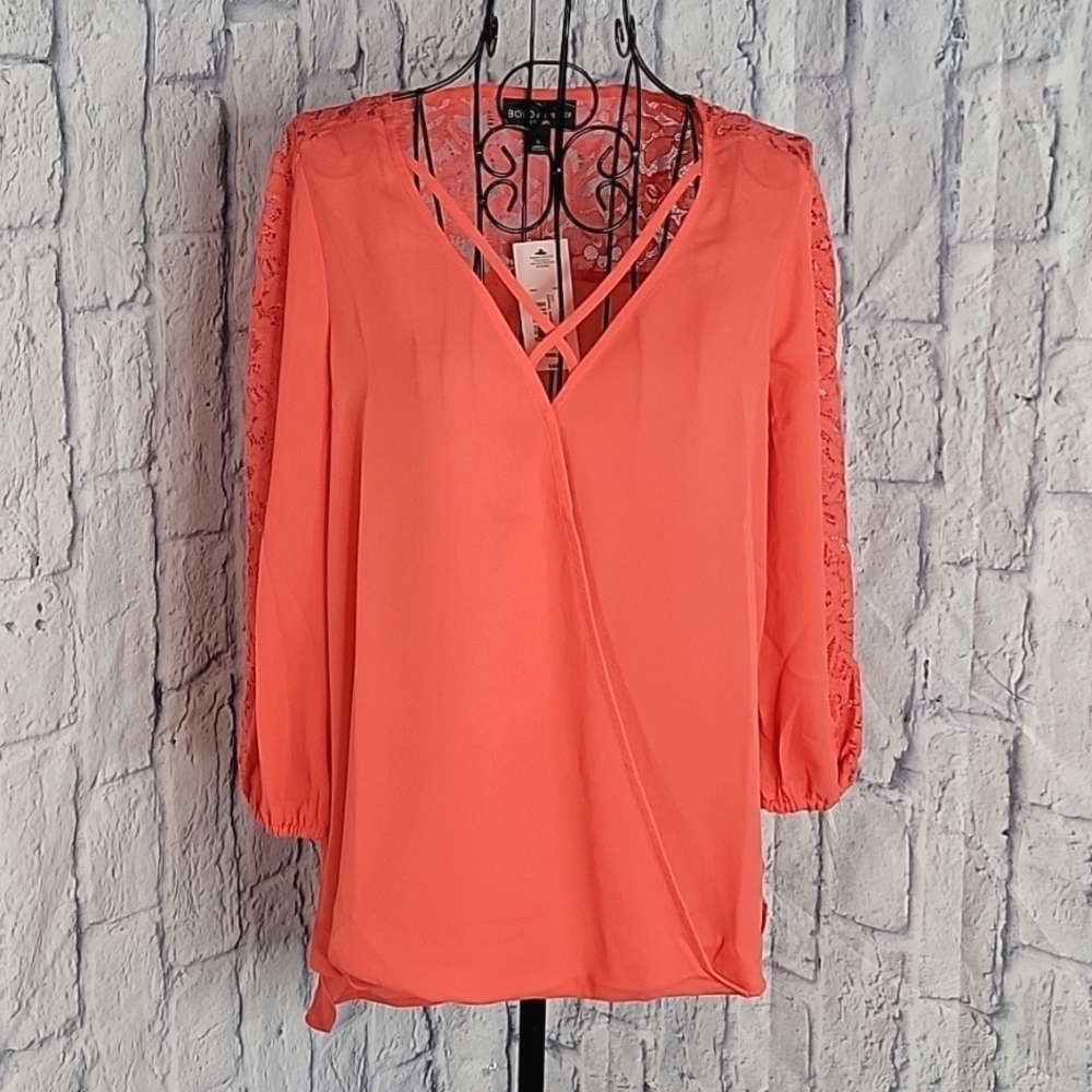 BOLD ELEMENTS Coral Sunset Lacey‎ Blouse Small